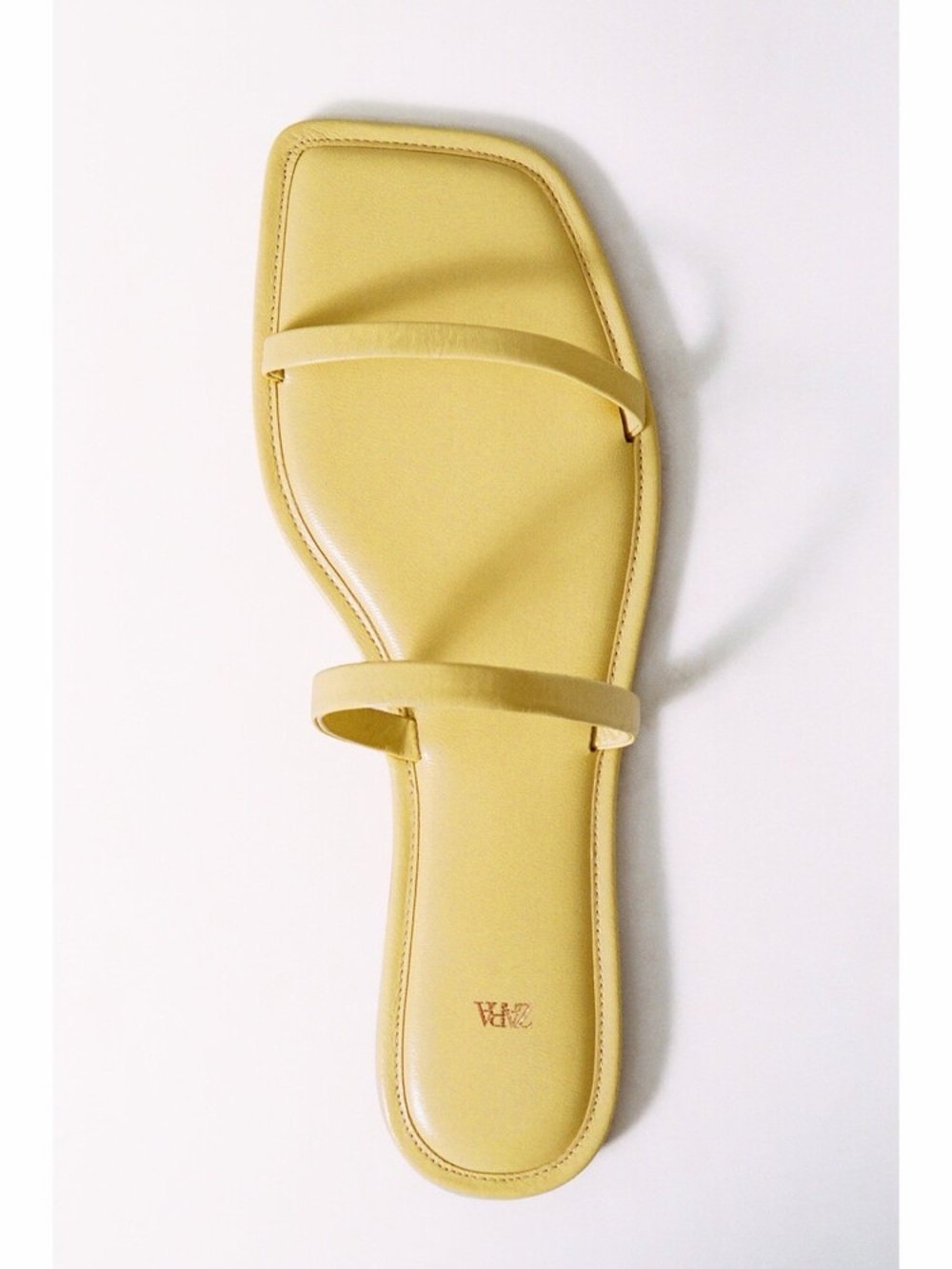 Zara Pale Yellow Minimalist Double-Strap Square-Toe Slide Sandals